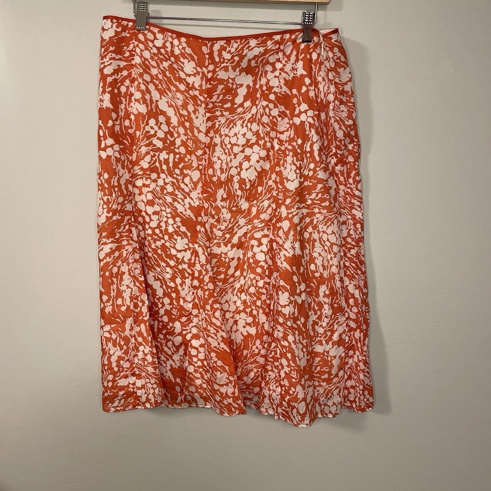 Talbots Size 14 Orange And White Splatter Flared Skirt